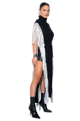 CHEYENNE FAUX LEATHER FRINGE BELTED SWEATER