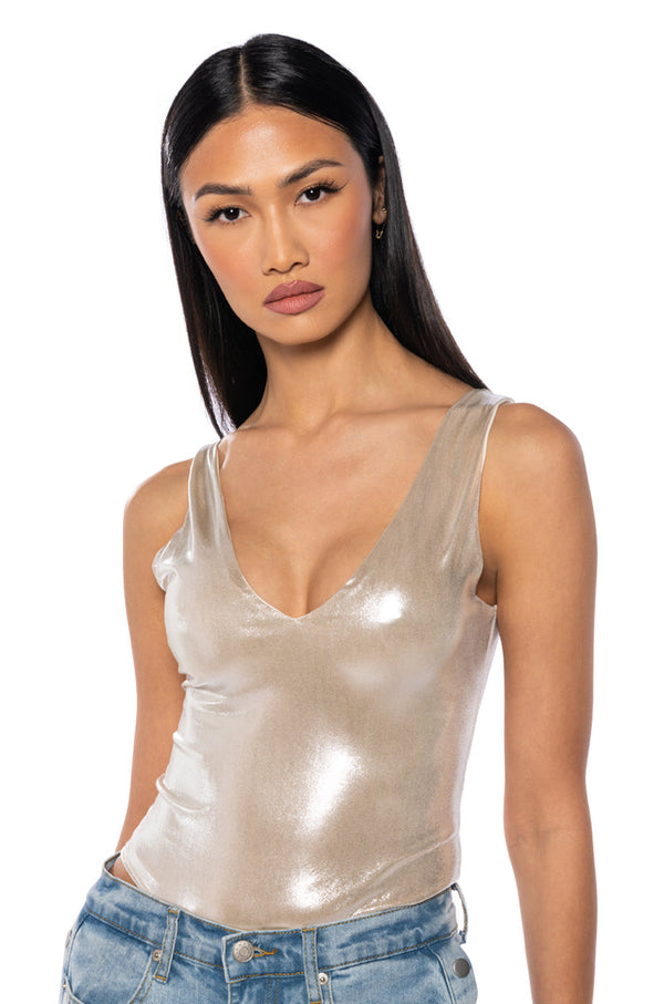 CHIARA METALLIC V NECK BODYSUIT