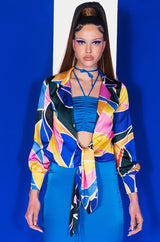 CHIQUITA SATIN TIE FRONT BLOUSE