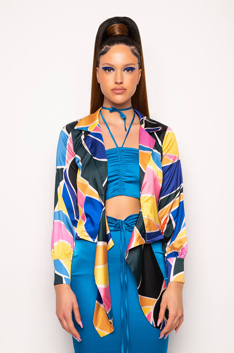 CHIQUITA SATIN TIE FRONT BLOUSE