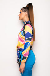 CHIQUITA SATIN TIE FRONT BLOUSE
