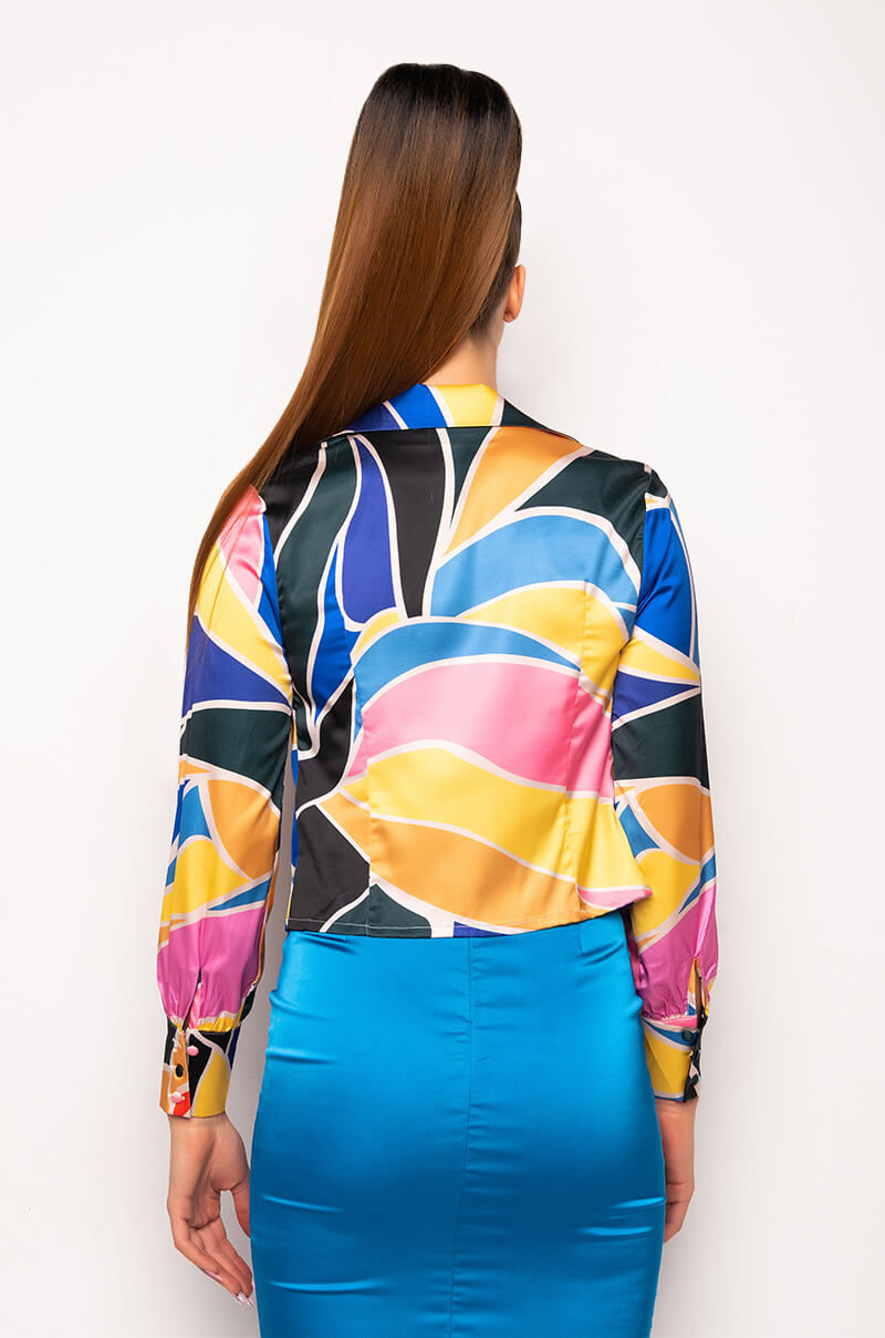 CHIQUITA SATIN TIE FRONT BLOUSE