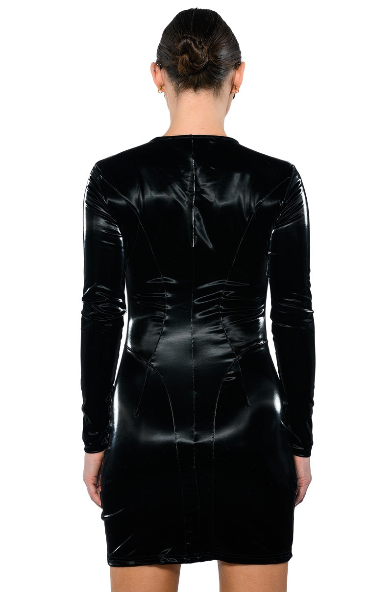 CHOOSE ME FAUX LEATHER ZIP UP MINI DRESS