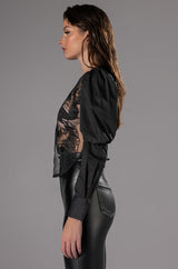 CHOSEN ONE PUFF SLEEVE MESH APPLIQUE TOP
