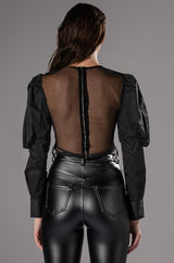 CHOSEN ONE PUFF SLEEVE MESH APPLIQUE TOP