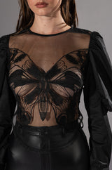 CHOSEN ONE PUFF SLEEVE MESH APPLIQUE TOP