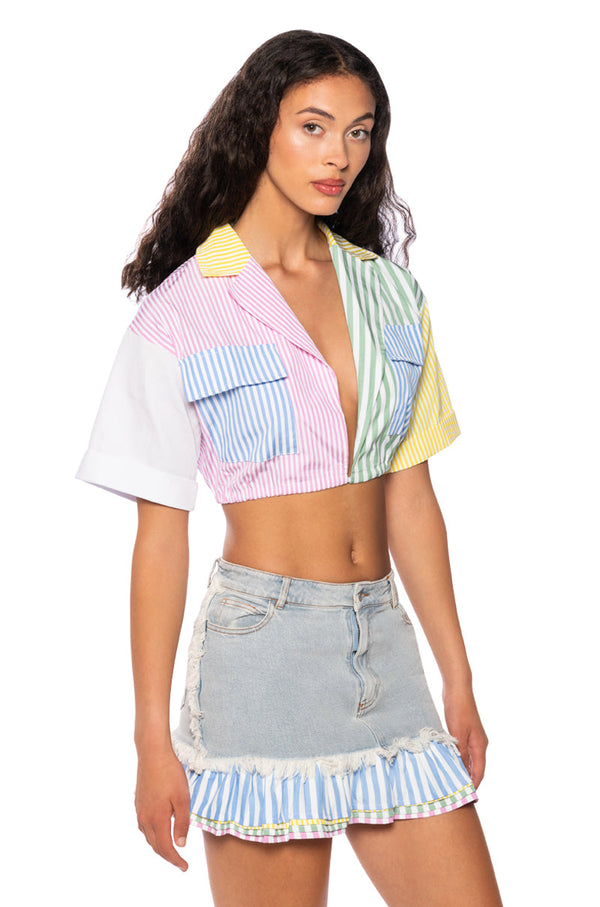 CHRISTY COLOR BLOCKED BUTTON DOWN TOP