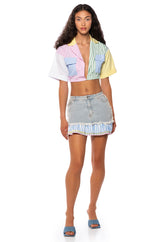 CHRISTY COLOR BLOCKED BUTTON DOWN TOP
