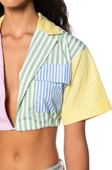 CHRISTY COLOR BLOCKED BUTTON DOWN TOP