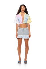 CHRISTY COLOR BLOCKED BUTTON DOWN TOP