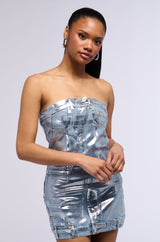 CHROME HEARTS METALLIC DENIM MINI DRESS