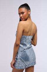 CHROME HEARTS METALLIC DENIM MINI DRESS
