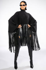 CITY GIRL FAUX LEATHER FRINGE SWEATSHIRT IN BLACK