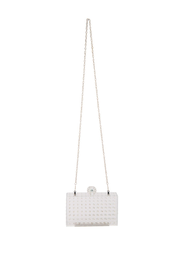 CLEAR BOX CLUTCH WITH RHINESTONES
