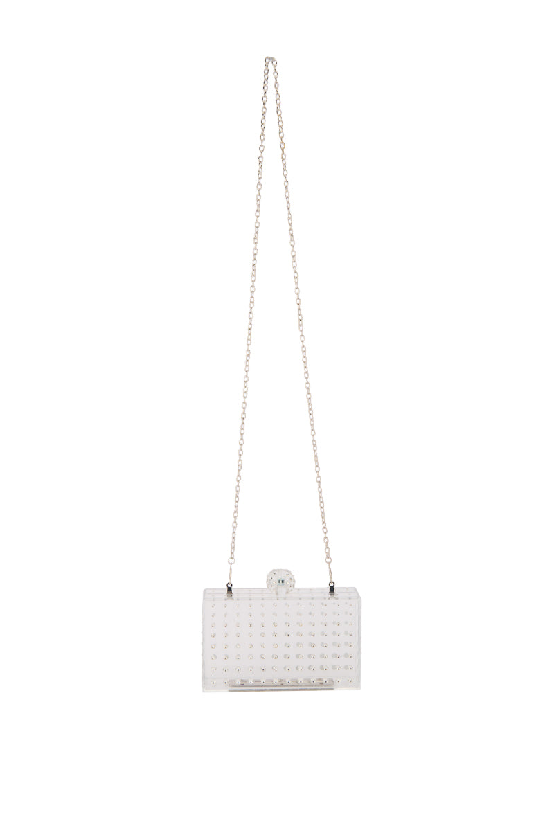CLEAR BOX CLUTCH WITH RHINESTONES