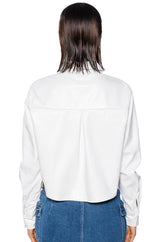 CLEAR LOVE FAUX LEATHER DENIM DETAIL BUTTON DOWN TOP