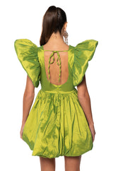 CLEMENTINE BUTTERFLY SLEEVE MINI DRESS IN GREEN