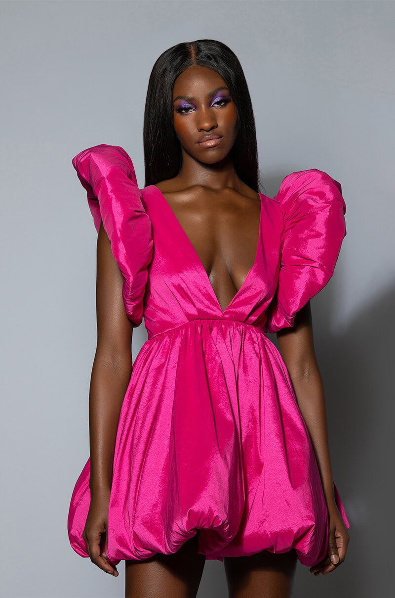 CLEMENTINE BUTTERFLY SLEEVE MINI PUFF DRESS