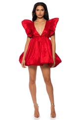 CLEMENTINE BUTTERFLY SLEEVE MINI PUFF DRESS