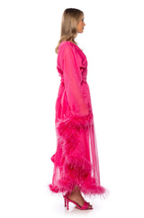 CLEMENTINE FEATHER TRIM MAXI DRESS