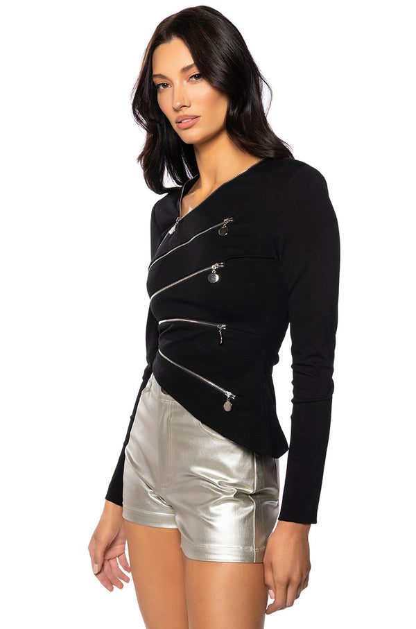 CLEO ONE SHOULDER ZIPPER DETAIL TOP