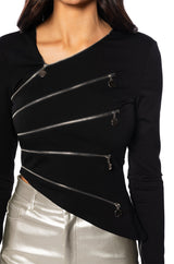CLEO ONE SHOULDER ZIPPER DETAIL TOP