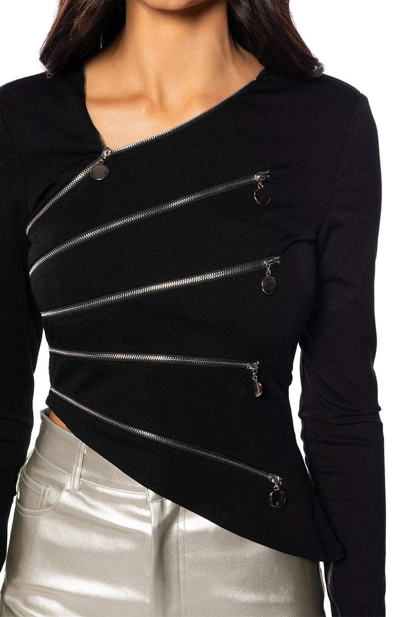 CLEO ONE SHOULDER ZIPPER DETAIL TOP