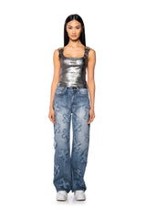 CLEO BUCKLE DETAIL METALLIC COATED TANK