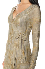 CLEO METALLIC WRAP MINI DRESS