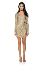 CLEO METALLIC WRAP MINI DRESS