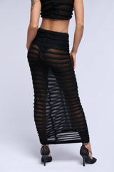 CLEO SEMI SHEER MAXI SKIRT IN BLACK
