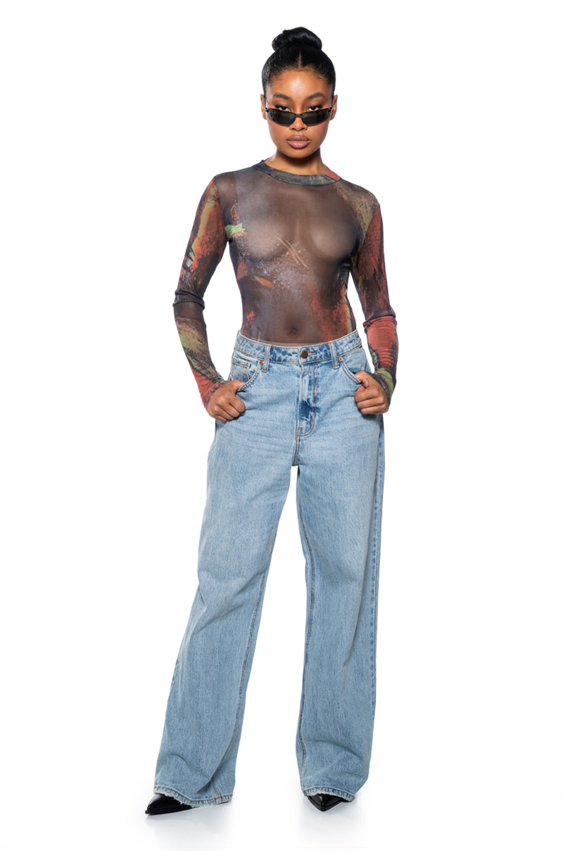 CLOSE TO ME MESH MOCK NECK BODYSUIT