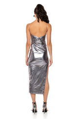 CLUB SEATS METALLIC MIDI DRESS