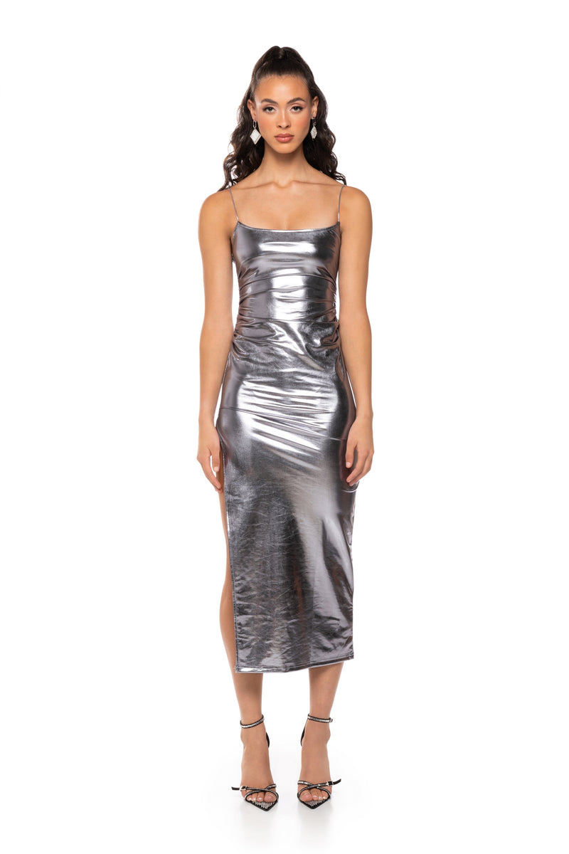CLUB SEATS METALLIC MIDI DRESS
