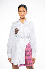 COLLEGIATE PRIVATE SCHOOL LAYERED POPLIN BUTTON DOWN MINI DRESS