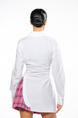 COLLEGIATE PRIVATE SCHOOL LAYERED POPLIN BUTTON DOWN MINI DRESS