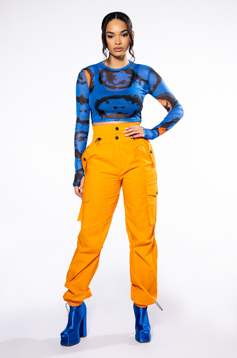 COLORS OF THE WIND LONG SLEEVE CREW NECK MESH CROP