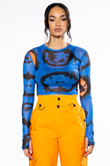 COLORS OF THE WIND LONG SLEEVE CREW NECK MESH CROP