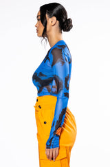 COLORS OF THE WIND LONG SLEEVE CREW NECK MESH CROP