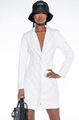 COME ALONG FAUX LEATHER BLAZER DRESS
