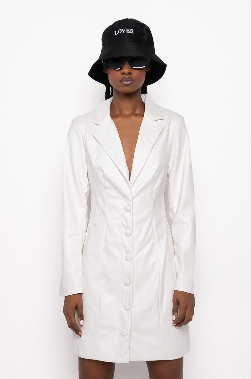 COME ALONG FAUX LEATHER BLAZER DRESS