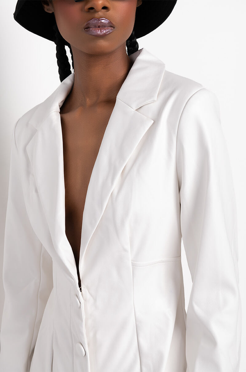 COME ALONG FAUX LEATHER BLAZER DRESS