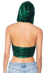 COME THROUGH HOODED METALLIC CROP TOP