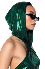 COME THROUGH HOODED METALLIC CROP TOP