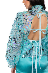 CONFETTI LONG SLEEVE MOCK NECK BLOUSE