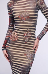 COOLEST GIRL ON THE BLOCK PRINTED MESH MAXI DRESS