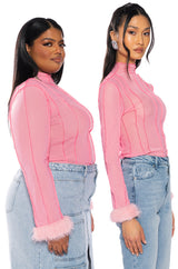 COULD YOU IMAGINE FITTED TURTLE NECK WITH FEATHER DETAILS