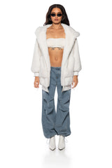 RZA LONG COMFY FAUX FUR HOODIE IN WHITE