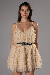 CRAZY FOR YOU BELTED TIERED TULLE MINI DRESS