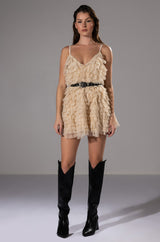CRAZY FOR YOU BELTED TIERED TULLE MINI DRESS